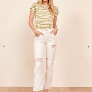 NEW Reformation CYNTHIA HIGH RELAXED JEAN WHITE DESTROYED DISTRESSED SIZE 24